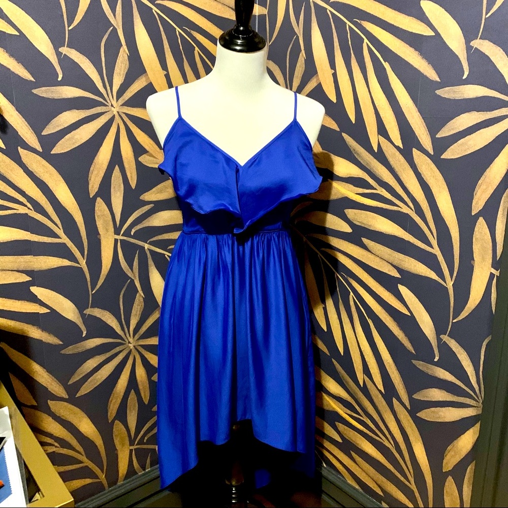 Royal blue ruffle front high-low dress (UO)